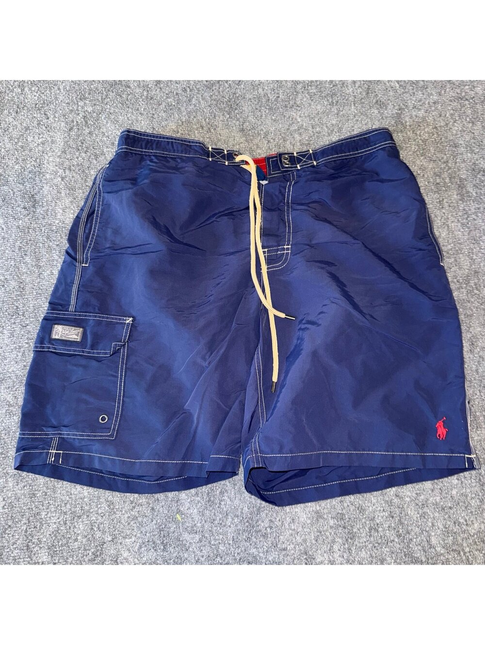 Polo Ralph Lauren Lined Navy Blue Swim Trunks Mens XL Vtg y2k 90s Rare